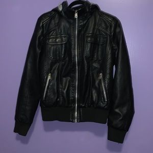 YMI Black Faux Leather and Faux Fur Jacket